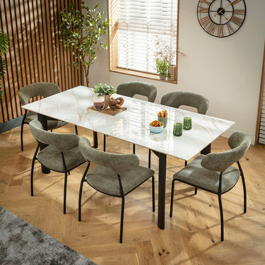 Quatropi Oscar & Cain 6 Seater Extendable Dining Set Green & White Ceramic