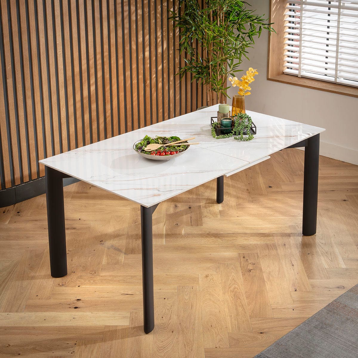 Mini Ceramic Table Modern Extendable Dining Table and Chairs 6 Seater Set Dark Blue ...