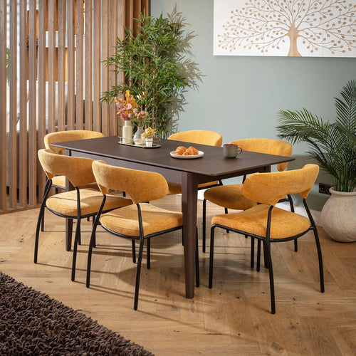 Oscar & Ruben 6 Seater Extendable Dining Set Yellow Gold & Brown Wood