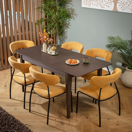 Oscar & Ruben 6 Seater Extendable Dining Set Yellow Gold & Brown Wood