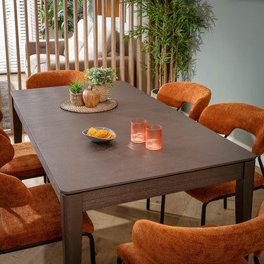 Quatropi Oscar & Ruben Large 6 Seater Extendable Dining Set Burnt Orange & Brown Wood