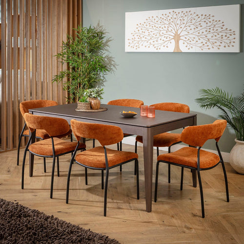 Oscar & Ruben Large 6 Seater Extendable Dining Set Burnt Orange & Brown Wood