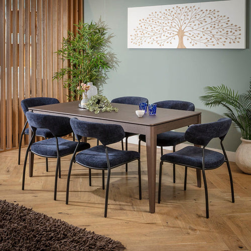 Oscar & Ruben Large 6 Seater Extendable Dining Set Dark Blue & Brown Wood