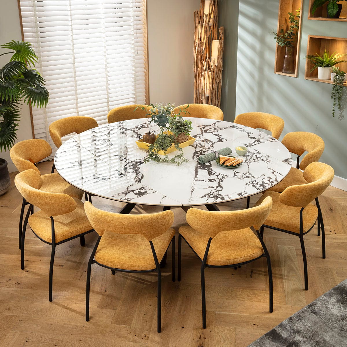 Large Round Extendable Dining Table and Chairs 10 Seater Dining Set ...