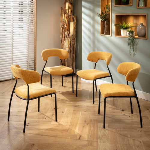 4 Oscar Modern Scandi Dining Chairs Yellow Gold Fabric