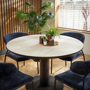 Quatropi Oscar & Venus 4 Seater Round Extendable Dining Set Blue & Light Grey Ceramic