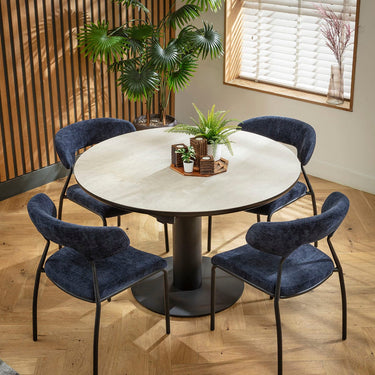 Quatropi Oscar & Venus 4 Seater Round Extendable Dining Set Blue & Light Grey Ceramic