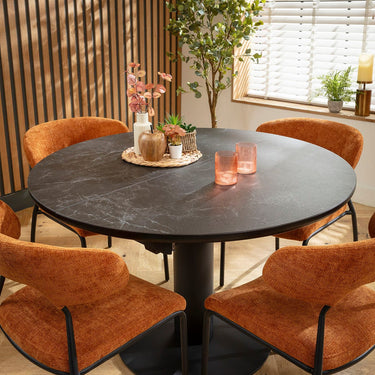 Quatropi Oscar & Venus 4 Seater Round Extendable Dining Set Burnt Orange & Black Ceramic