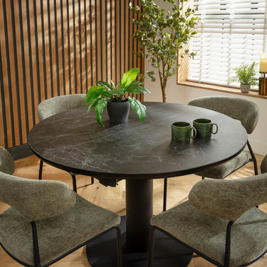 Quatropi Oscar & Venus 4 Seater Round Extendable Dining Set Green & Black Ceramic