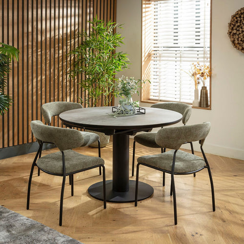 Oscar & Venus 4 Seater Round Extendable Dining Set Green & Grey Ceramic