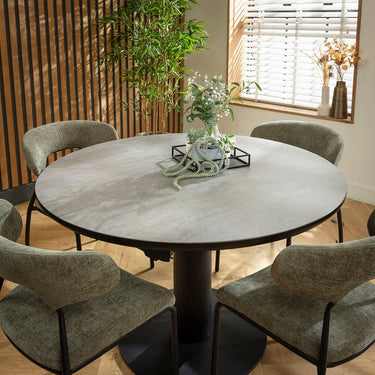 Quatropi Oscar & Venus 4 Seater Round Extendable Dining Set Green & Grey Ceramic