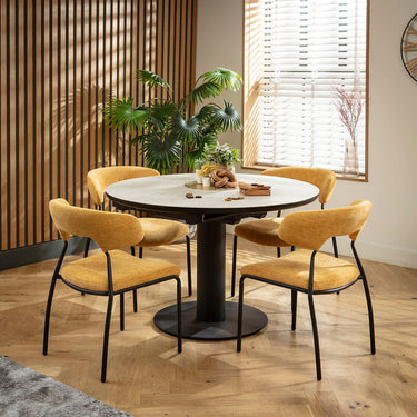 Quatropi Oscar & Venus 4 Seater Round Extendable Dining Set Yellow Gold & Light Grey Ceramic