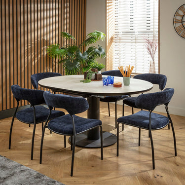 Quatropi Oscar & Venus 6 Seater Round Extendable Dining Set Blue & Light Grey Ceramic