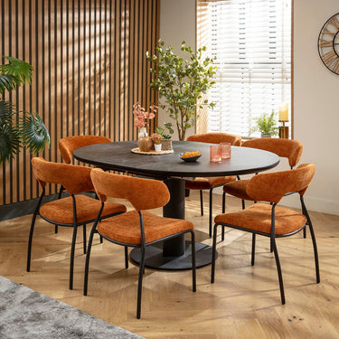 Quatropi Oscar & Venus 6 Seater Round Extendable Dining Set Burnt Orange & Black Ceramic