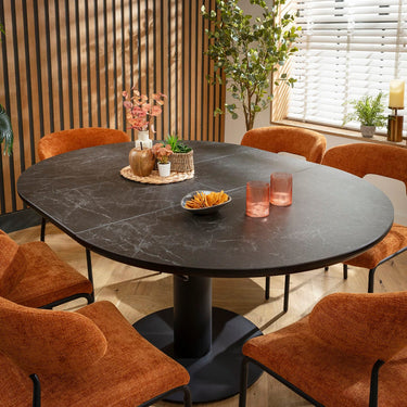 Quatropi Oscar & Venus 6 Seater Round Extendable Dining Set Burnt Orange & Black Ceramic