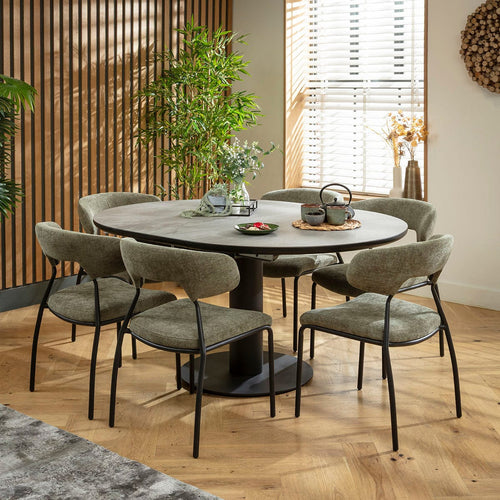 Oscar & Venus 6 Seater Round Extendable Dining Set Green & Grey Ceramic