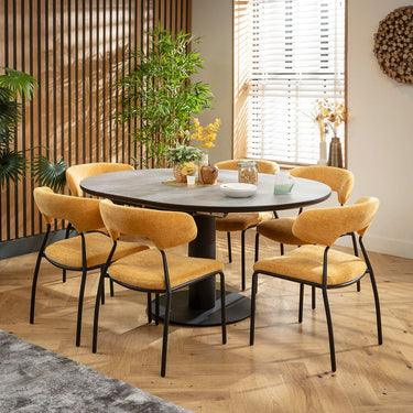 Quatropi Oscar & Venus 6 Seater Round Extendable Dining Set Yellow Gold & Grey Ceramic