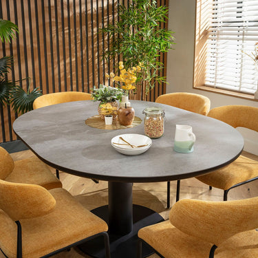 Quatropi Oscar & Venus 6 Seater Round Extendable Dining Set Yellow Gold & Grey Ceramic
