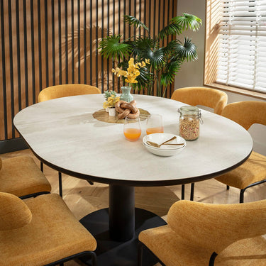 Quatropi Oscar & Venus 6 Seater Round Extendable Dining Set Yellow Gold & Light Grey Ceramic