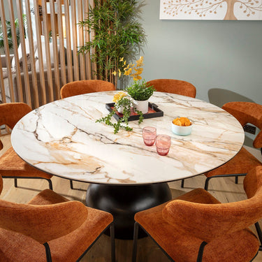Quatropi Oscar & Venusia Modern 6 Seater Round Dining Set Orange & White Ceramic