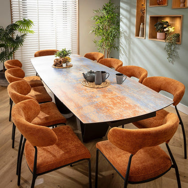Quatropi Oscar & Zelda 10 Seater Extendable Dining Set Burnt Orange & Rustic Blue Ceramic
