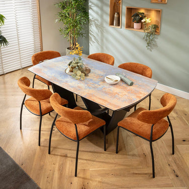 Quatropi Oscar & Zelda 6 Seater Extendable Dining Set Burnt Orange & Rustic Blue Ceramic