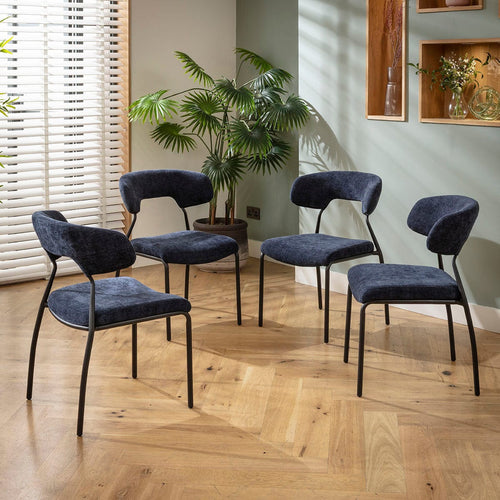 4 Oscar Modern Scandi Dining Chairs Blue Fabric