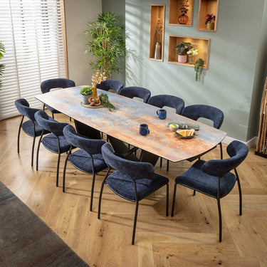 Quatropi Oscar & Zelda Large 10 Seater Extendable Dining Set Rustic Blue Ceramic