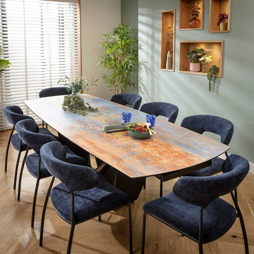 Oscar & Zelda Large 8 Seater Extendable Dining Set Rustic Blue Ceramic
