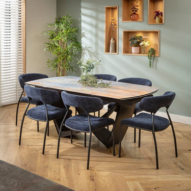 Quatropi Oscar & Zelda Modern 6 Seater Extendable Dining Set Rustic Blue Ceramic