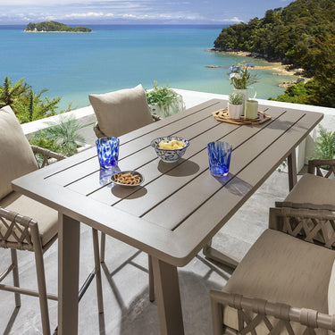 Quatropi Outdoor 4 Seater Tall High Table & Stool Garden Bar Set Beige Aluminium