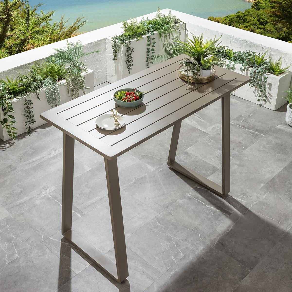 Outdoor 4 Seater Tall High Table & Stool Garden Bar Set Beige Aluminium ...