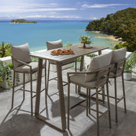Quatropi Outdoor 4 Seater Tall High Table & Stool Garden Bar Set Beige Aluminium