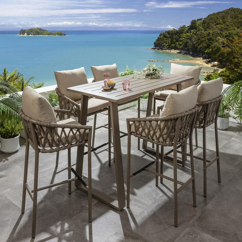 Verity & Freddy 6 Seater Outdoor Garden Bar Set Beige Aluminium