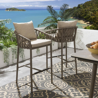 Quatropi Outdoor 6 Seater Tall High Table & Stool Garden Bar Set Beige Aluminium