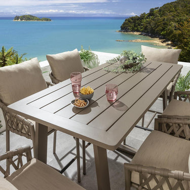 Quatropi Outdoor 6 Seater Tall High Table & Stool Garden Bar Set Beige Aluminium