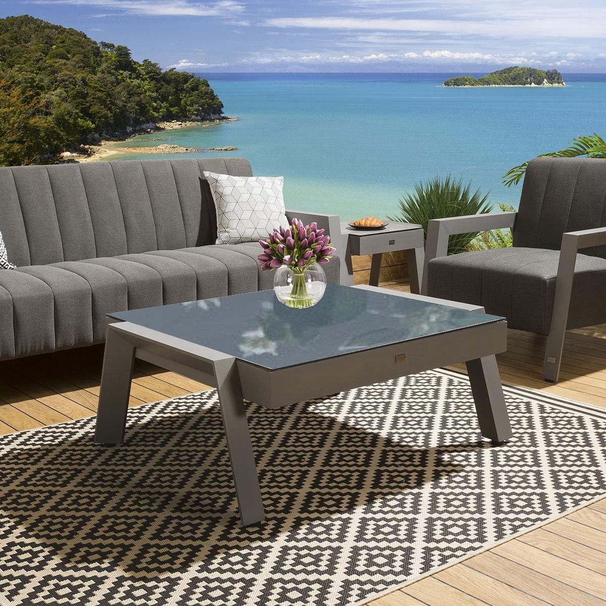 Quatropi Outdoor Coffee Table in Grey Alum with Ceramic Top Garden Luxury Whitehaven