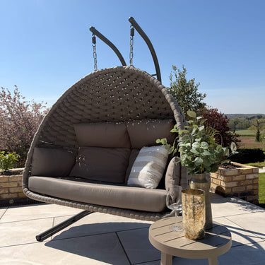 Quatropi Outdoor Double Hanging Egg Chair 2 Seater Garden Swing Beige Brown