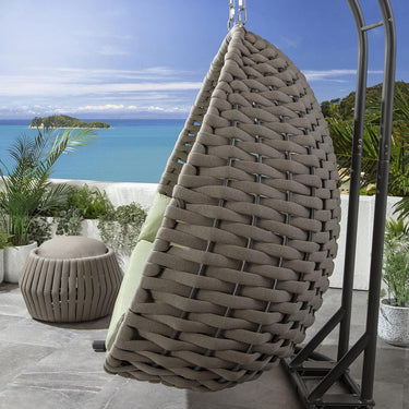 Quatropi Outdoor Double Hanging Egg Chair 2 Seater Garden Swing Beige & Green
