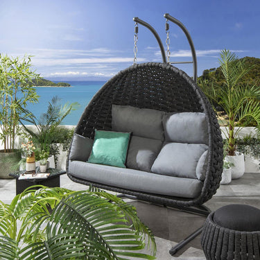 Quatropi Outdoor Double Hanging Egg Chair 2 Seater Garden Swing Charcoal Grey