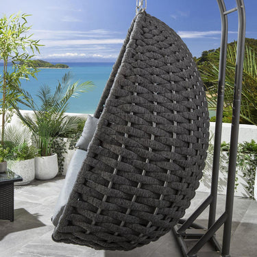 Quatropi Outdoor Double Hanging Egg Chair 2 Seater Garden Swing Charcoal Grey