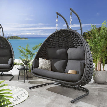 Quatropi Outdoor Double Hanging Egg Chair 2 Seater Garden Swing Charcoal Grey