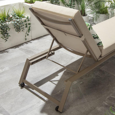 Quatropi Outdoor Garden Cushioned Sun Lounger Beige Textilene Aluminium 196cm