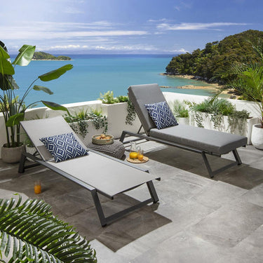 Quatropi Outdoor Garden Cushioned Sun Lounger Grey Textilene Aluminium 196cm