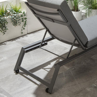 Quatropi Outdoor Garden Cushioned Sun Lounger Grey Textilene Aluminium 196cm