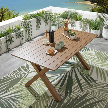 Quatropi Outdoor Garden Dining Table Cross Leg Metal Oak Wood Effect 6 Seat 160cm