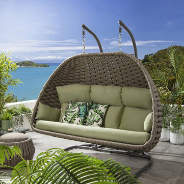 Quatropi Outdoor Garden Large Hanging Hammock Egg Chair Swing Beige & Green