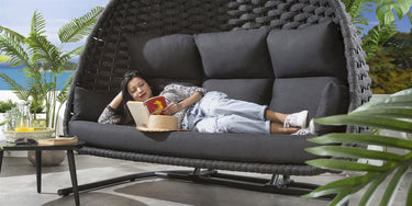 Quatropi Outdoor Garden Large Hanging Hammock Egg Chair Swing Charcoal Grey