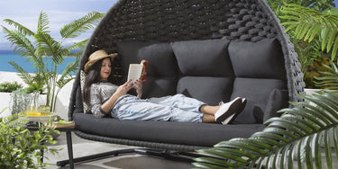 Quatropi Outdoor Garden Large Hanging Hammock Egg Chair Swing Charcoal Grey