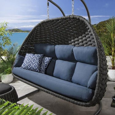 Quatropi Outdoor Garden Large Hanging Hammock Egg Chair Swing Grey & Blue